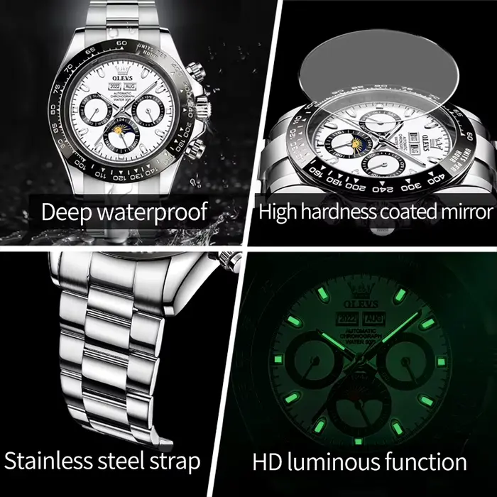 OLEVS 6654 montres pour hommes de marque supérieure montre mécanique automatique de mode classique pour homme calendrier complet Phase de lune étanche