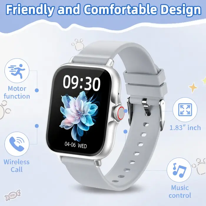 Nouvelle Montre Connectée Enfant 2026 1.83'' HD Appel Bluetooth Partenaire d'Étude Lecteur de Musique Multilingue Mini Jeux Calculatrice Cadeau d'Anniversaire