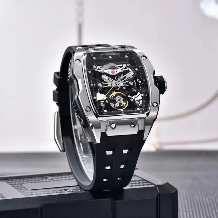 2025 nouveau design pagani montre squelette haut de gamme pour hommes starp en caoutchouc étanche lumineux tendance de