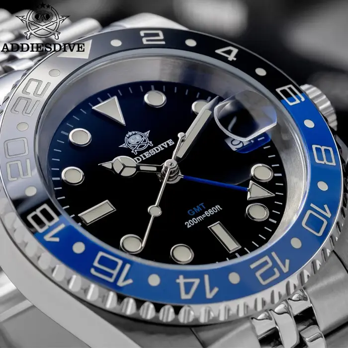 ADDIESDIVE hommes GMT montre suisse Ronda 515-24 200M étanche BGW9 Super lumineux 316L acier inoxydable