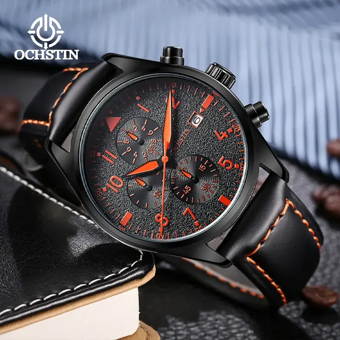 OCHSTIN hommes montres Quartz chronographe hommes montre pilote Sport mâle mode montre-bracelet haut de gamme de luxe en cuir étanche horloge