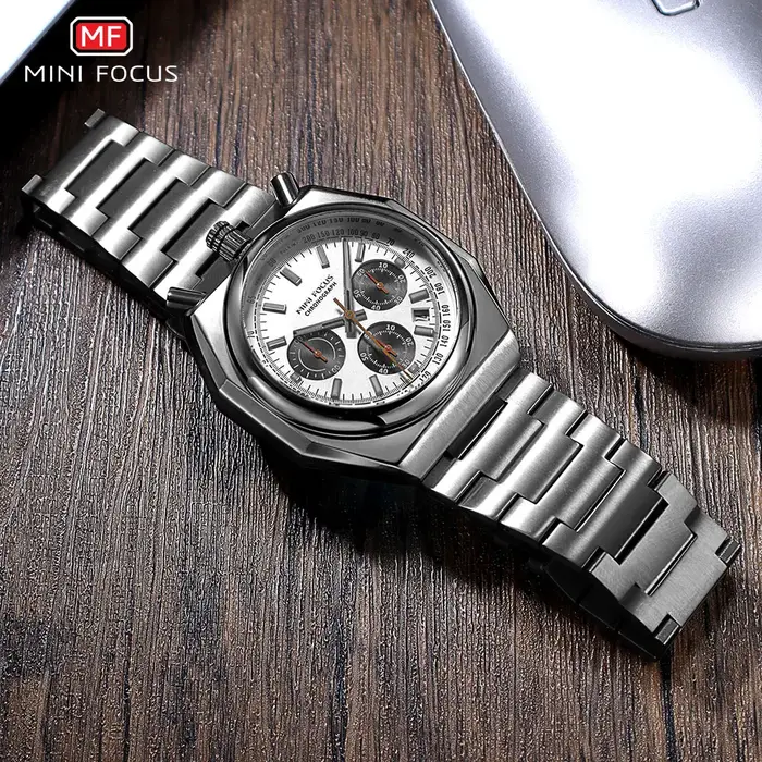 MINI FOCUS chronographe montre à Quartz pour hommes mode étanche montre-bracelet lumineuse avec calendrier bracelet en acier inoxydable 0601
