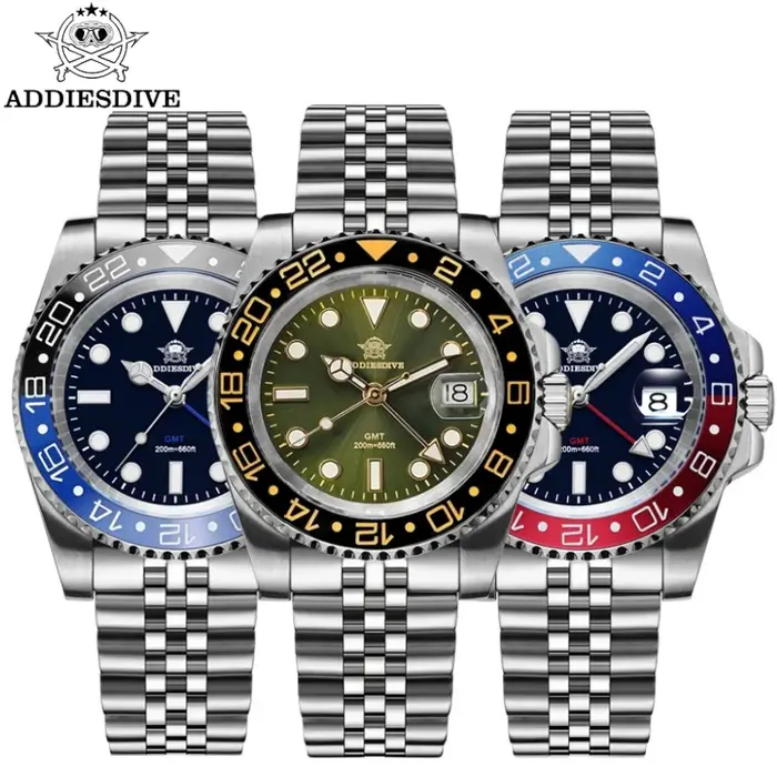 ADDIESDIVE hommes GMT montre suisse Ronda 515-24 200M étanche BGW9 Super lumineux 316L acier inoxydable