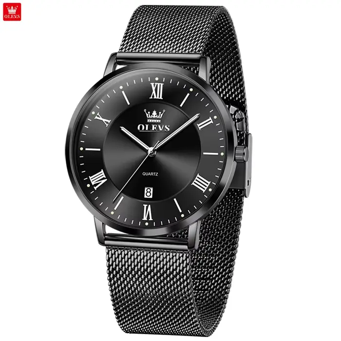 OLEVS 5623 Montre à quartz pour homme, cadran minimaliste avec chiffres romains, bracelet en maille 