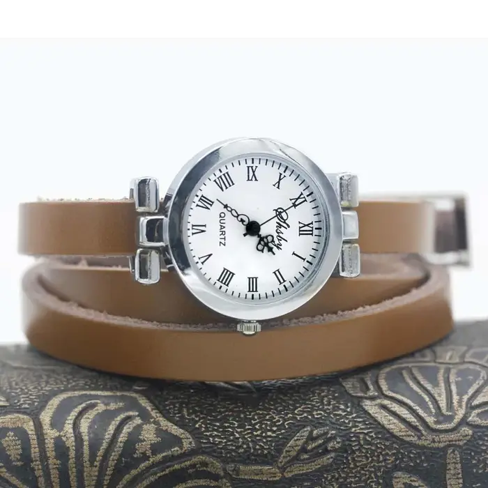 Shsby-Montre longue avec bracelet en cuir pour femme