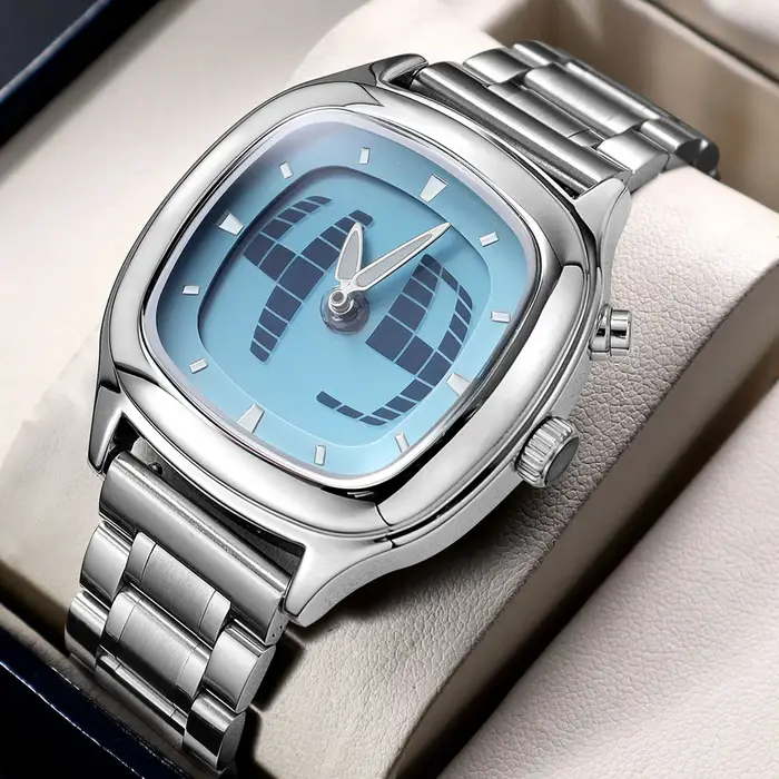 Montre à quartz pour hommes avec éclairage affichage numérique et dynamique des chiffres montre-bracelet futuriste rétro créative avec bracelet en acier inoxydable