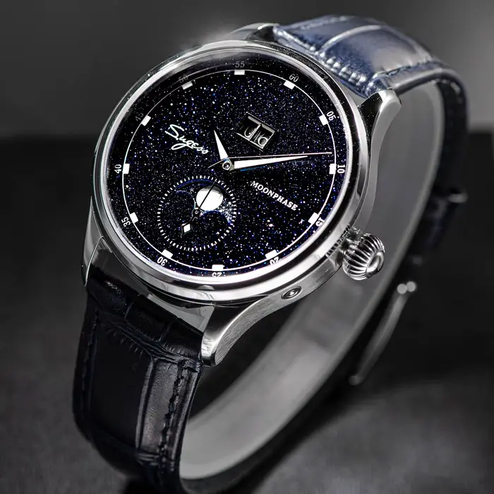 Sugess Moonphase montre pour hommes 40mm montres mécaniques automatiques origine ST2528 mouvement acier inoxydable cadrans en grès bleu