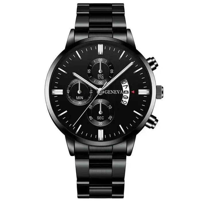 Mode hommes montres de luxe noir en acier inoxydable Quartz montre-bracelet homme montre d'affaires