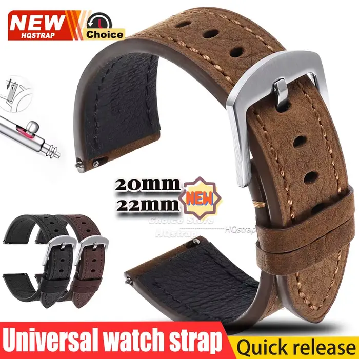 Bracelet de montre en cuir fait main rétro 20mm 22mm à motif litchi à dégagement rapide pour Omega