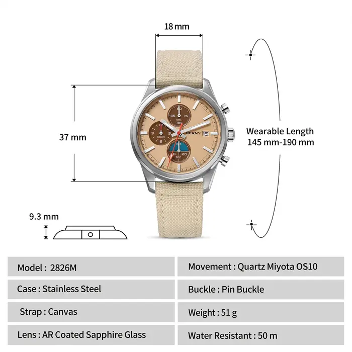 Montre chronographe BERNY pour femmes/hommes