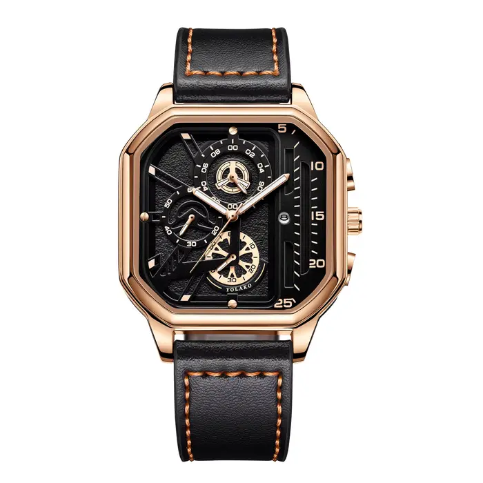 Montre carrée de luxe à grand cadran pour hommes, bracelet en cuir PU décontracté, montres de sport