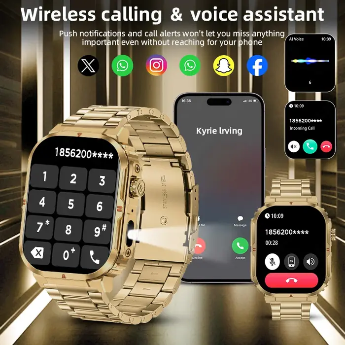 LIGE nouveau sport montre intelligente 2.01 "HD faire réponse appel Assistant vocal lampe de poche en plein air 370mAh batterie Smartwatch pour hommes femmes