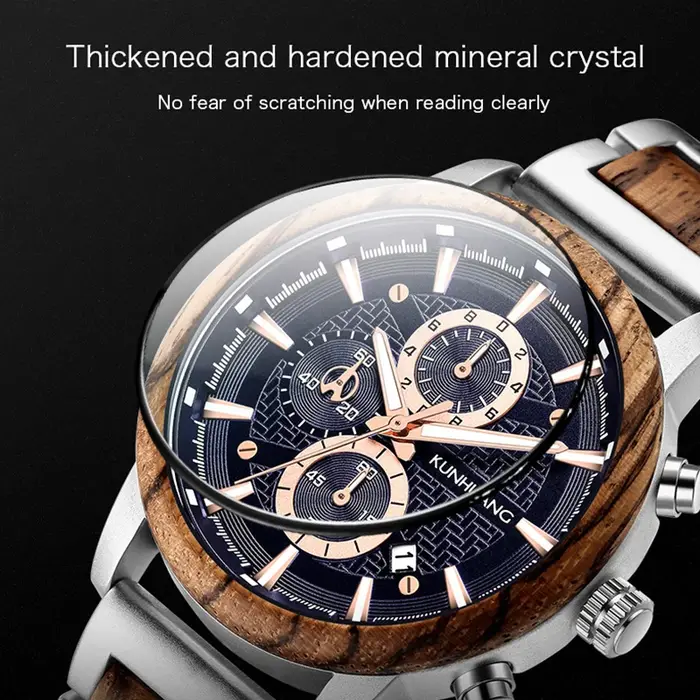 KUNHUANG montres en bois de luxe lumineux multi-fonction