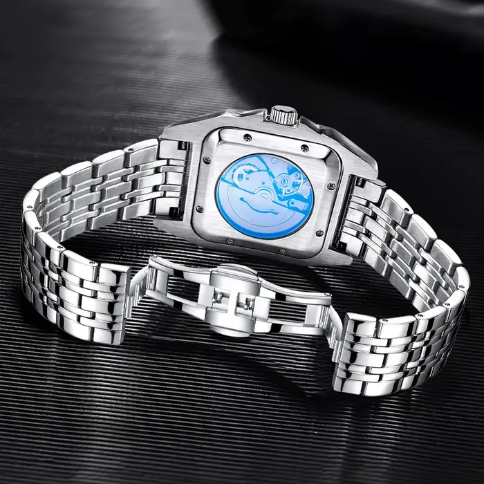 Montre mécanique automatique carrée de luxe haut de gamme pour hommes