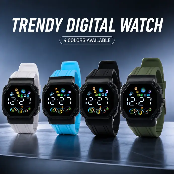 Montre électronique numérique LED unisexe