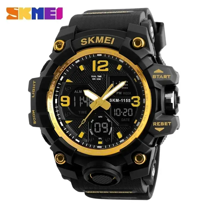 SKMEI 1155B Sport hommes montres numériques militaires montre de Sport 5Bar étanche double affichage