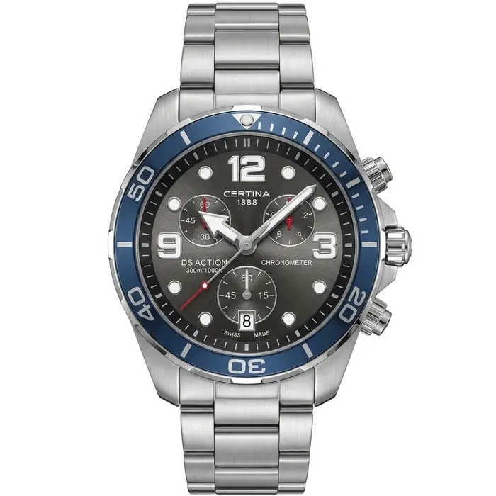 Montre de plongée pour hommes Certina DS Action Quartz Chronograph, résistante à l'eau 300M, bracele