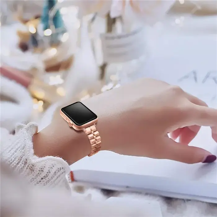 Bracelet pour Apple Watch 7 6 SE en acier inoxydable, trois perles demi-cercle 14mm, bracelet Apple pour iWatch série 5 4 3 2 UTHAI G11