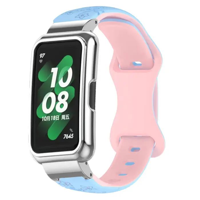 Ensemble 2 en 1 boîtier métallique et bracelet en Silicone gaufré bicolore pour Huawei Watch Band6/7/8/9/10