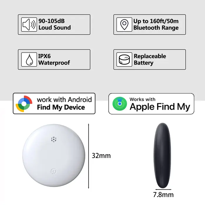 Mini traceur GPS double système pour Apple Find My/Android Google