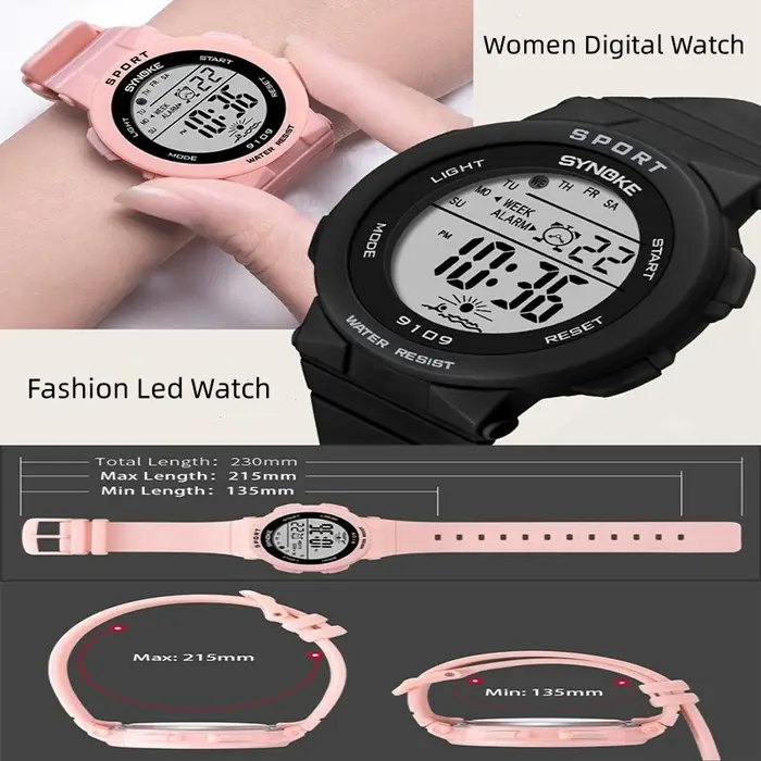Synoke-Montre-bracelet numérique LED étanche pour femme