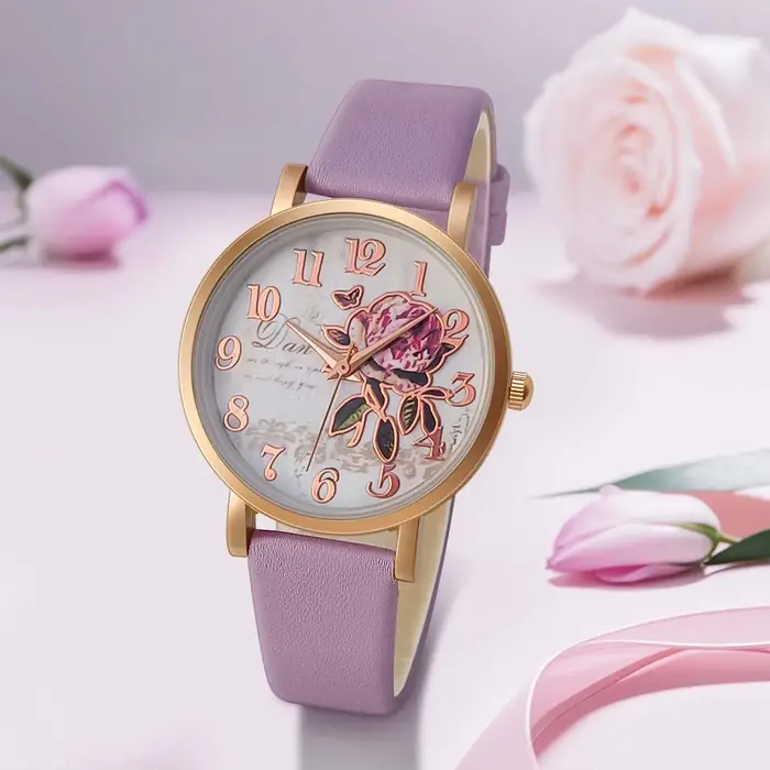 Nouveau Style de mode décontracté de luxe femmes cadran pivoine en cuir PU montre à Quartz élégant populaire polyvalent montre-bracelet cadeaux de vacances présent