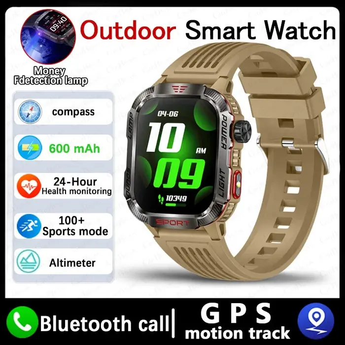 GPS Sport de plein air lumière LED Smartwatch hommes 600mAh grande batterie fonction de vérification de trésorerie Bluetooth appel montre intelligente