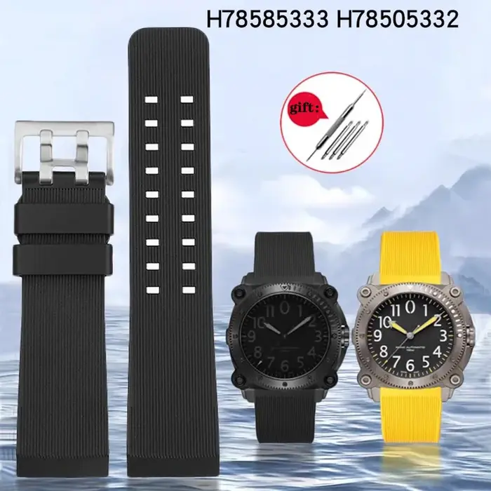 Bracelet de montre en caoutchouc pour Hamilton kaki plongée profonde H78585333 H78505330 H78535380 bracelet étanche 24mm noir jaune bracelets de montre