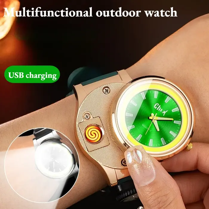 Briquet de montre rechargeable avec boussole – Montre-bracelet multifonctionnelle, allume-cigare créatif pour couple, coffret cadeau pour offrir