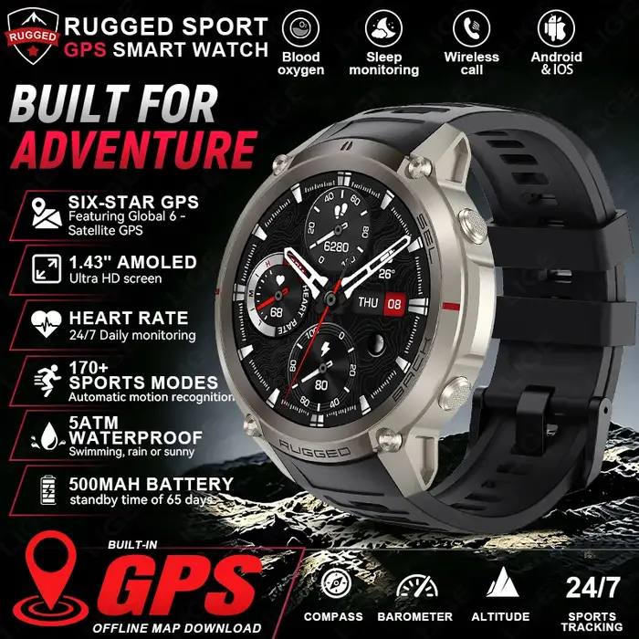Montre connectée militaire GPS pour homme