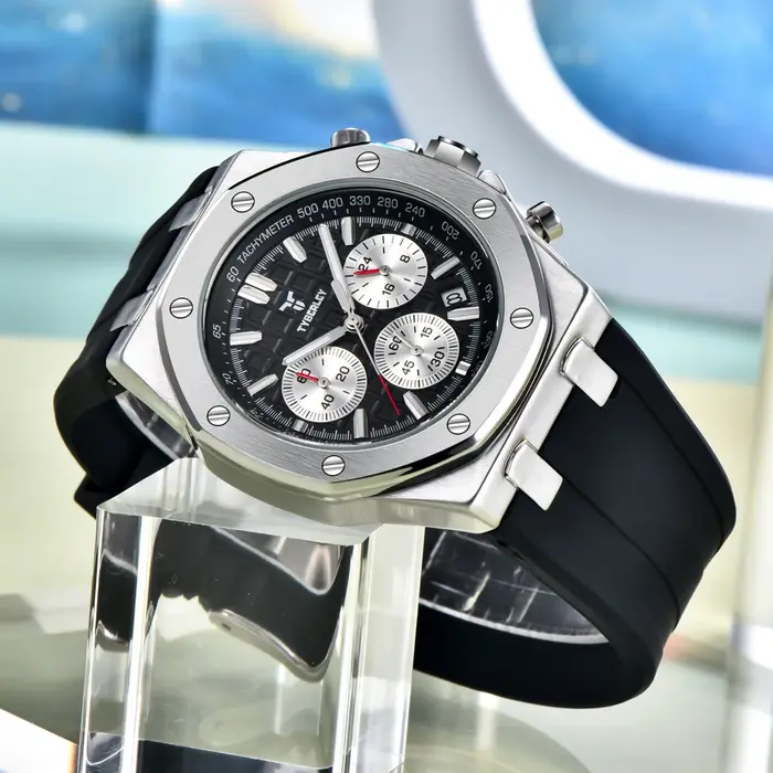Nouvelle Montre Homme de Luxe TYBERLEY 2026 à Quartz, Chronographe Sportif Lumineux, Étanche, Tendance, Bracelet Silicone à Grille + BOÎTE