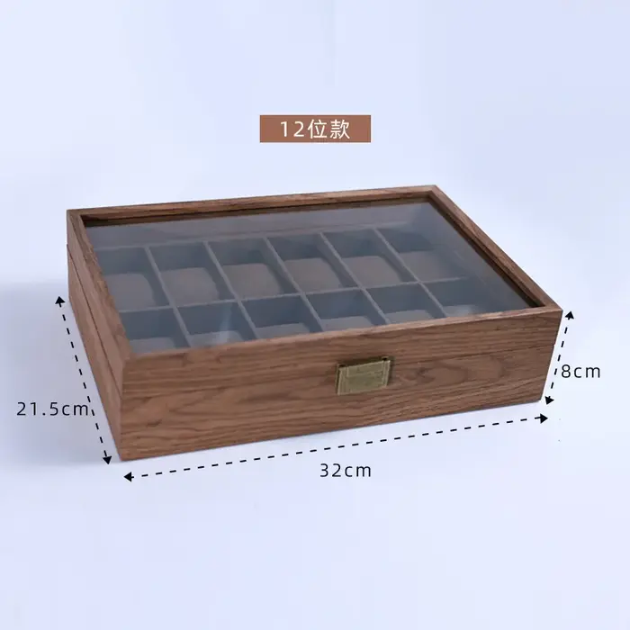 Boîte de rangement et de présentation pour montres et bijoux en bois de noyer noir massif, style INS