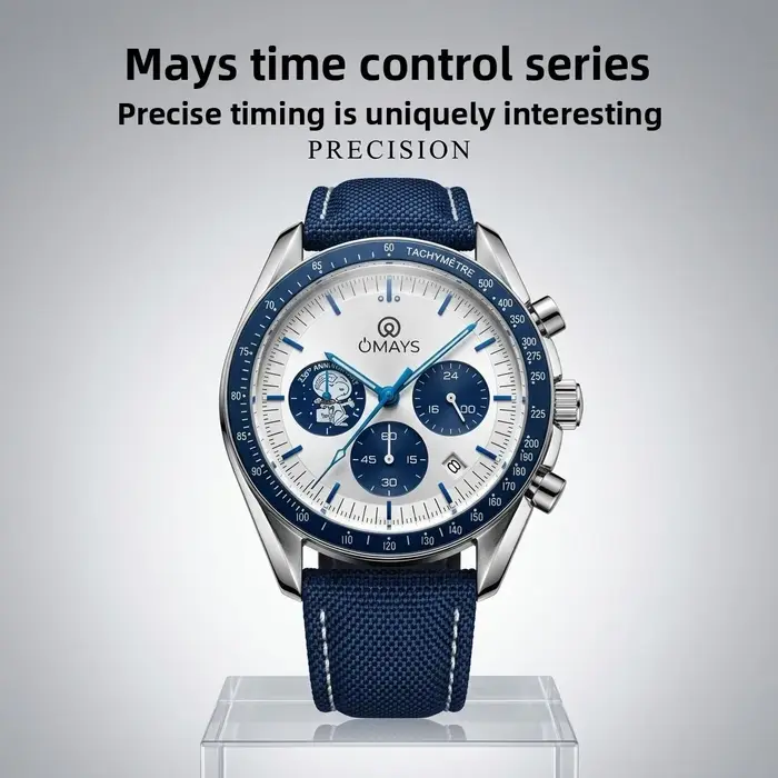 OMAYS 50th Anniversary Racing Chronograph Bracelet en nylon bleu – Montre de sport haut de gamme pour homme
