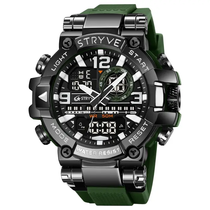 STRYVE 8025 montres de Sport pour hommes mode choc 50M montre-bracelet étanche LED alarme chronomètre horloge