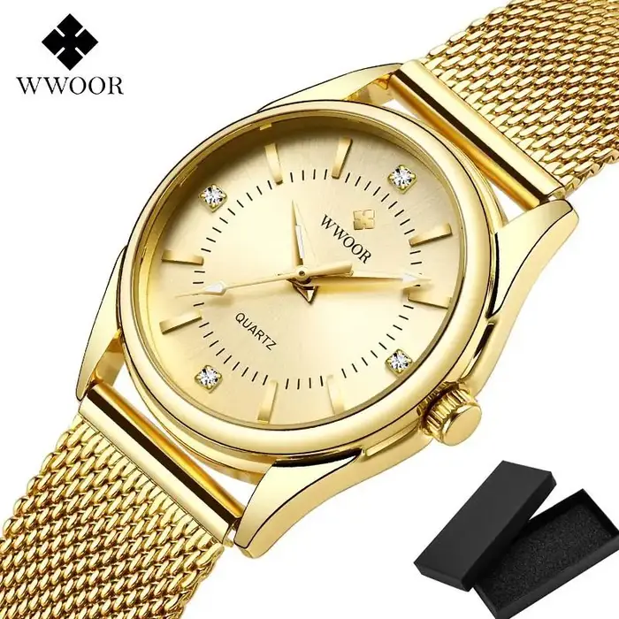 Wwoor-Montre-bracelet en or pour femme, marque de luxe, diamant élégant, petites montres à quartz po