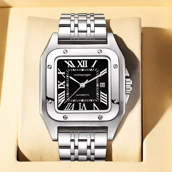 Montre mécanique automatique carrée de luxe haut de gamme pour hommes