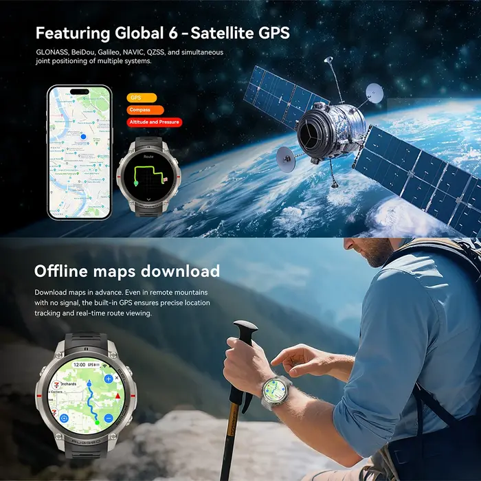Nouvelle montre connectée GPS VWAR T-Rex 4 2026 avec cartes hors ligne, montre intelligente de sport militaire pour hommes, étanche 50m pour la natation, saphir, altimètre