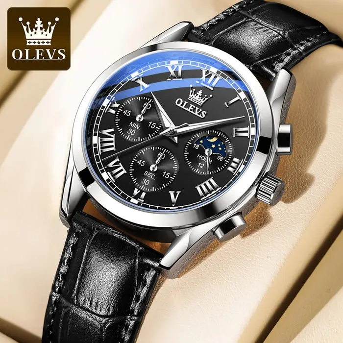 OLEVS Phase de lune montres pour hommes chronographe 30 m étanche lumineux marque montre à quartz pour homme date