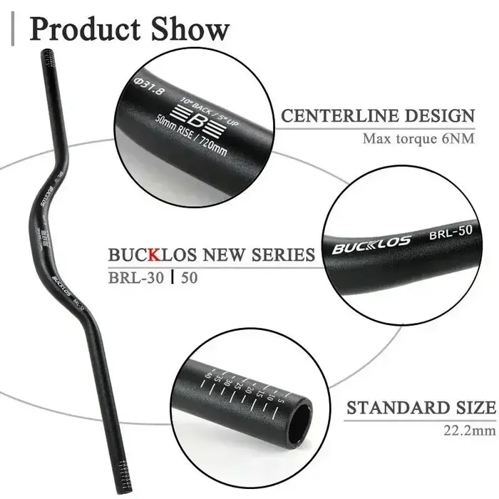 BUCKLOS VTT guidon 31.8mm 25.4mm vélo Riser barre 620/660/720/780mm en alliage d'aluminium vtt guido