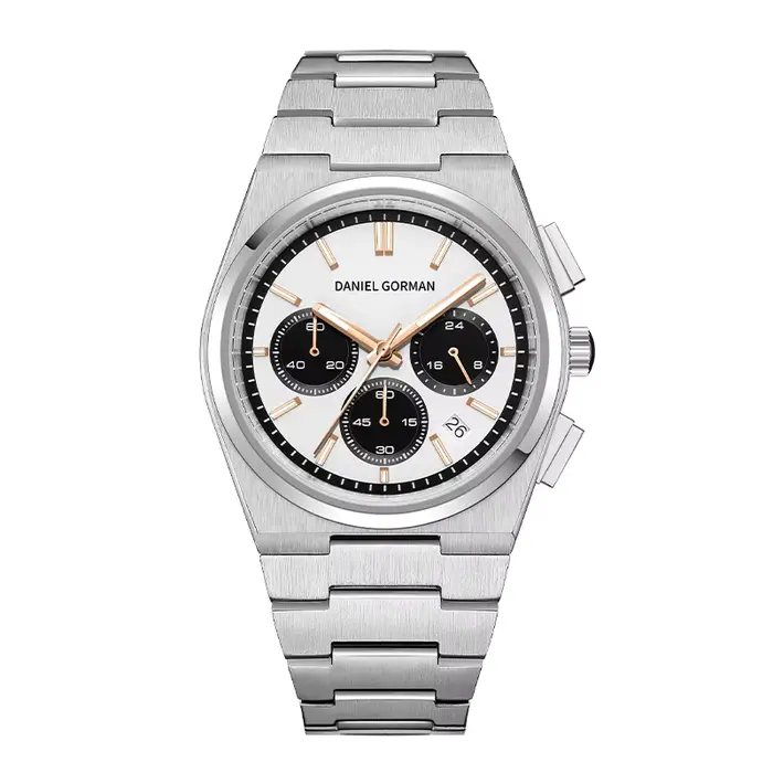 J'aime vraiment cette montre chronographe 40 mm avec cadran panda, mouvement à quartz, étanche 5 bar