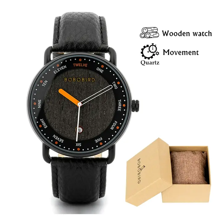BOBO BIRD Montre à quartz en bois pour homme, montre-bracelet décontractée, cadeau unique, livraison