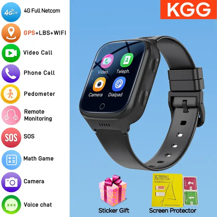 Montre connectée 4G pour enfants, GPS, WiFi, appel vidéo, suivi de localisation, 1000mAh, appel SOS,