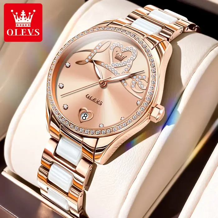 OLEVS 6686 montre mécanique automatique pour femme cadran coeur diamant date