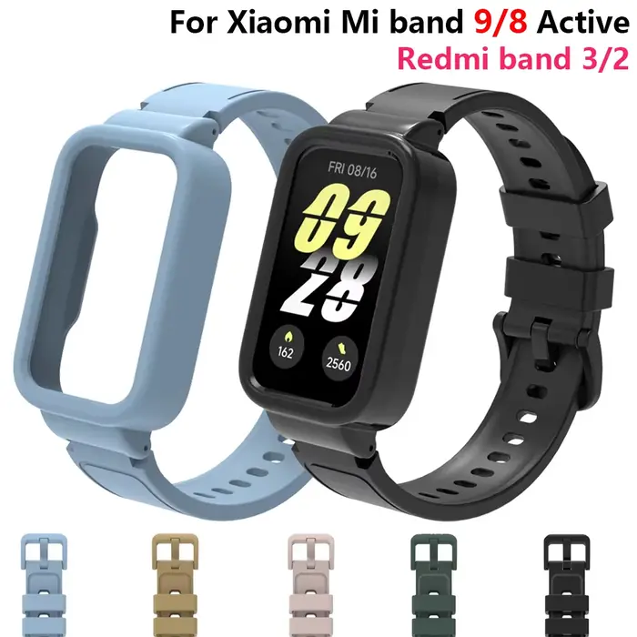 Bracelets en Silicone intégrés + étui pour Xiaomi Smart band 9 8 Bracelet actif