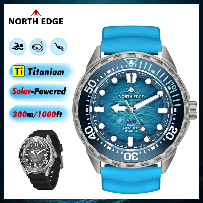 NORTH EDGE TRITON-Ti montre de plongée à énergie solaire boîtier en alliage de titane hommes montres à Quartz de luxe
