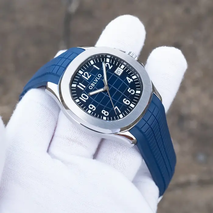 OBLVLO – montre mécanique automatique de Sport de styliste, cadran Brlue avec Date, bracelet en caoutchouc lumineux, montres décontractées FM-SL