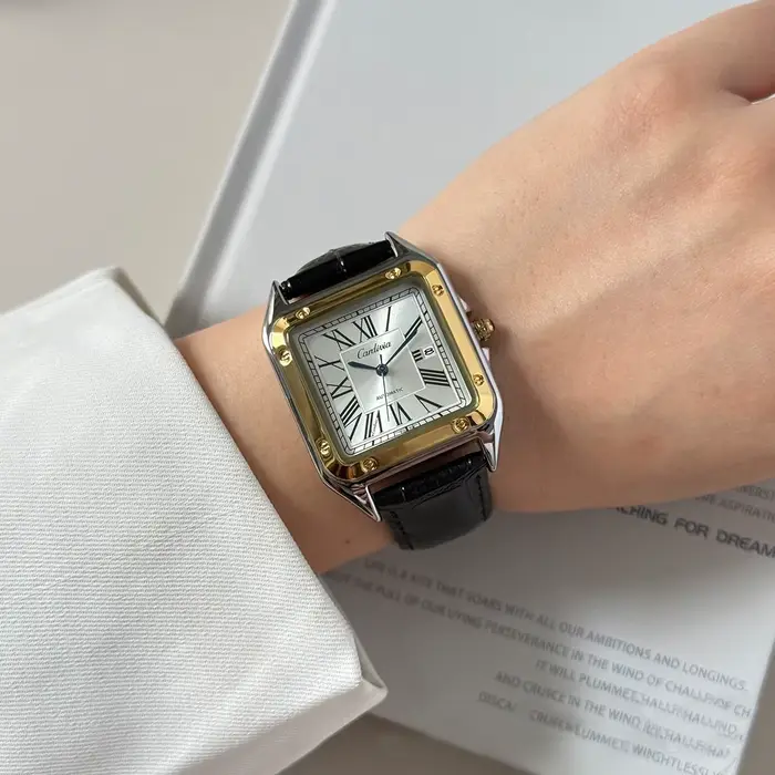Montre à quartz pour homme avec chiffres romains carrés