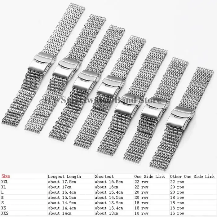 Bracelet de montre en acier maille requin pour Seiko 18mm 20mm 22mm 24mm