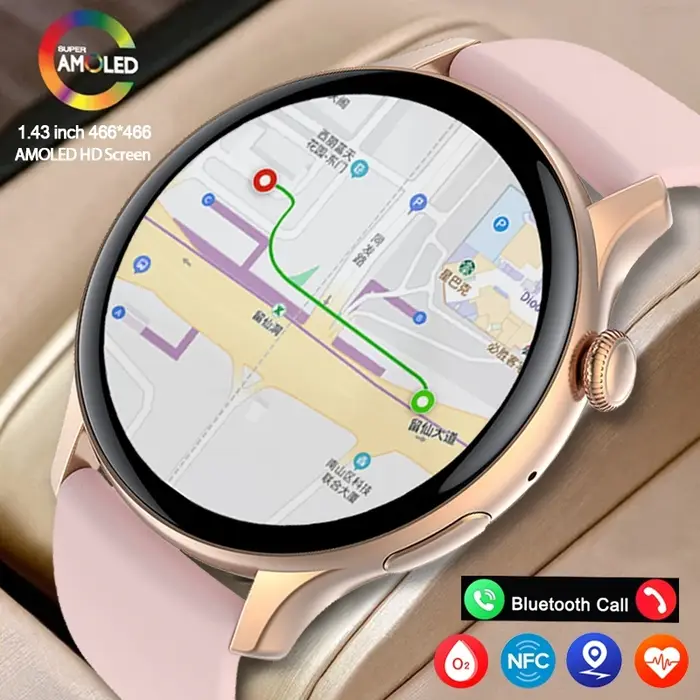Montre connectée AMOLED pour femmes, écran toujours afficher l'heure, traqueur de santé HD 466x466, 
