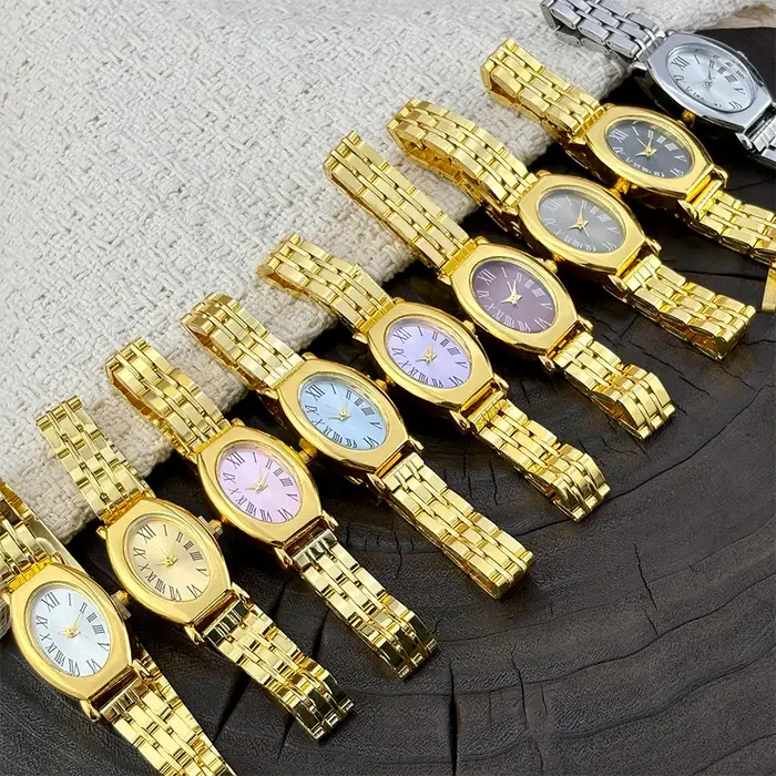 ‌ Montre tendance pour femme - Cadran cylindrique intemporel, bracelet en acier inoxydable, montre vintage pour femme